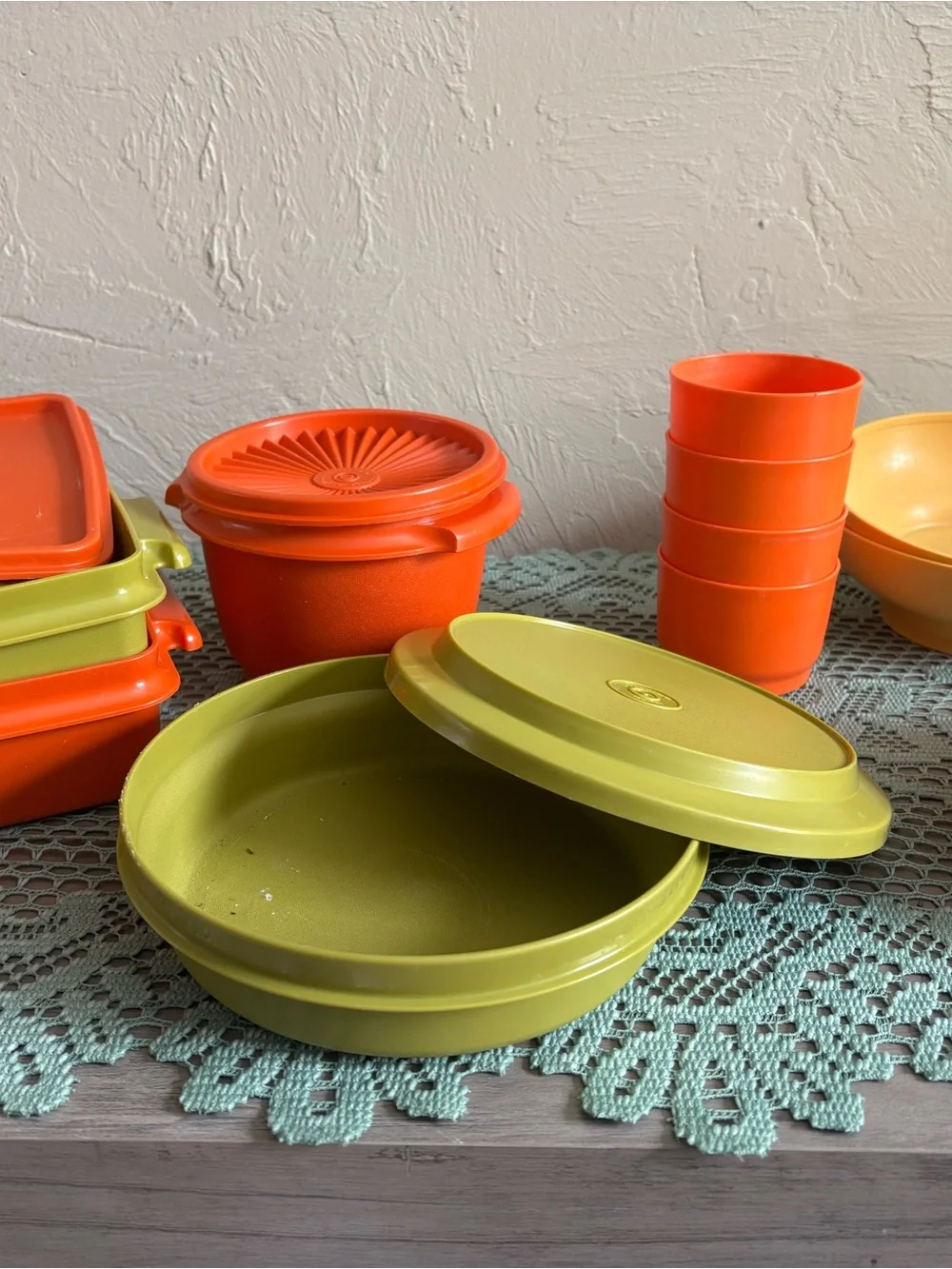 Tupperware Orange and Olive Green Mixed Storage Containers